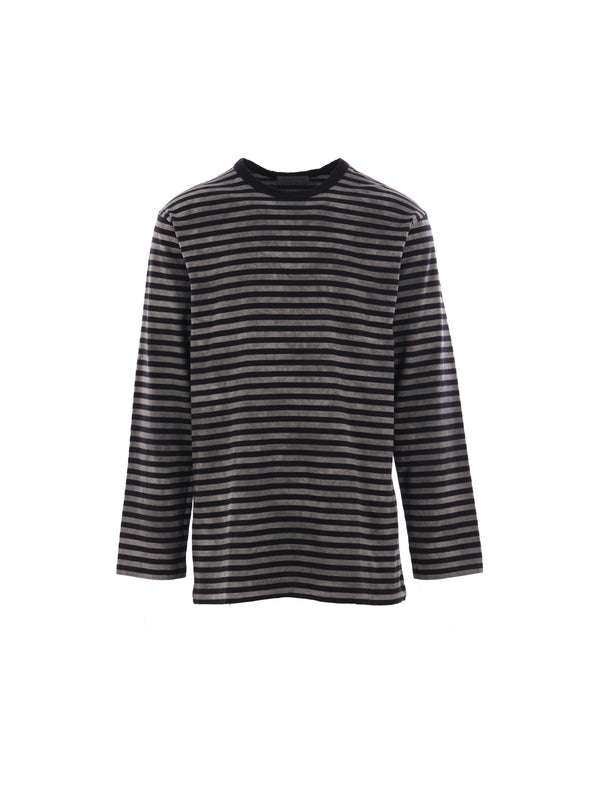 Vintage Washing Stripe Cotton Long Sleeve Top