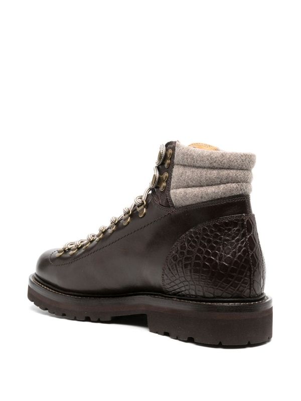 Croc Effect Leather Lace-Up
  Boots