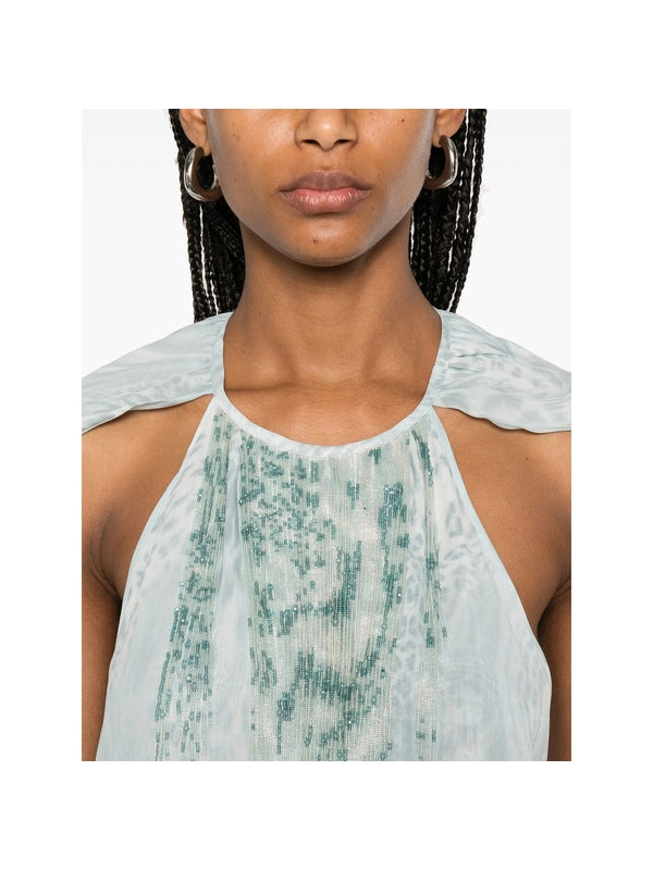 Scarf Detail Asymmetric Sleeveless Blouse