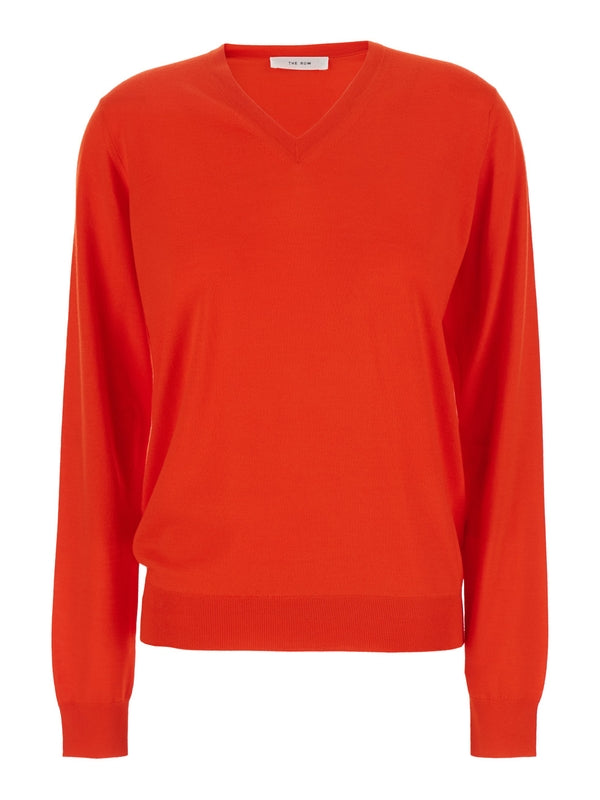 'Haius' Red Sweater with V Neck in Wool Woman Knitted