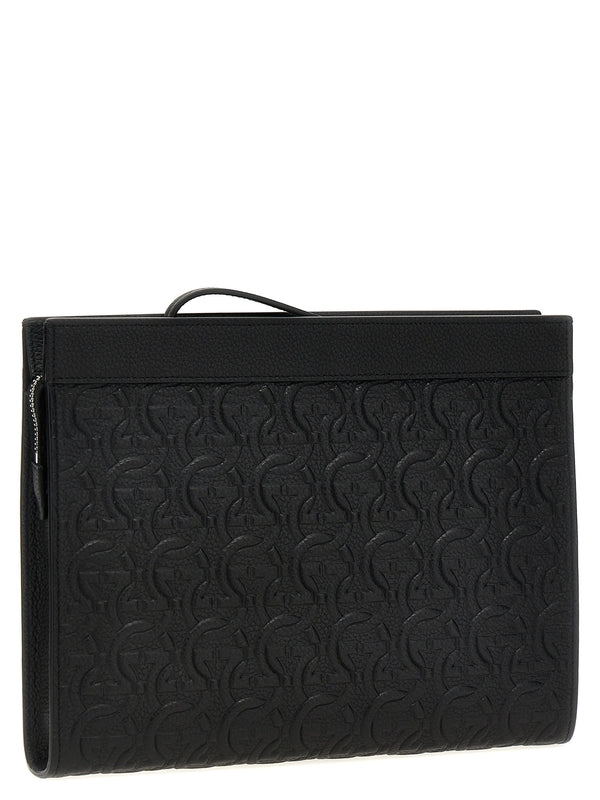 Gancini Pattern Leather Clutch
  Bag