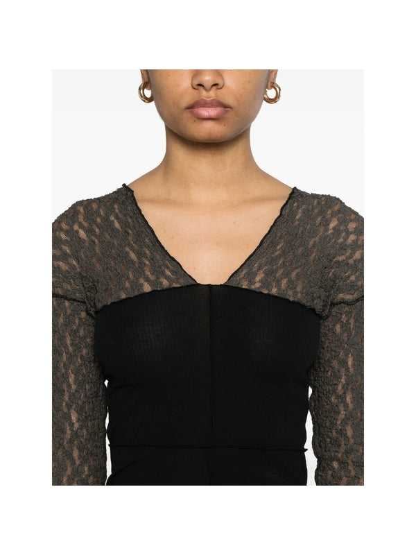 Nehru V-neck Lace Panel Blouse