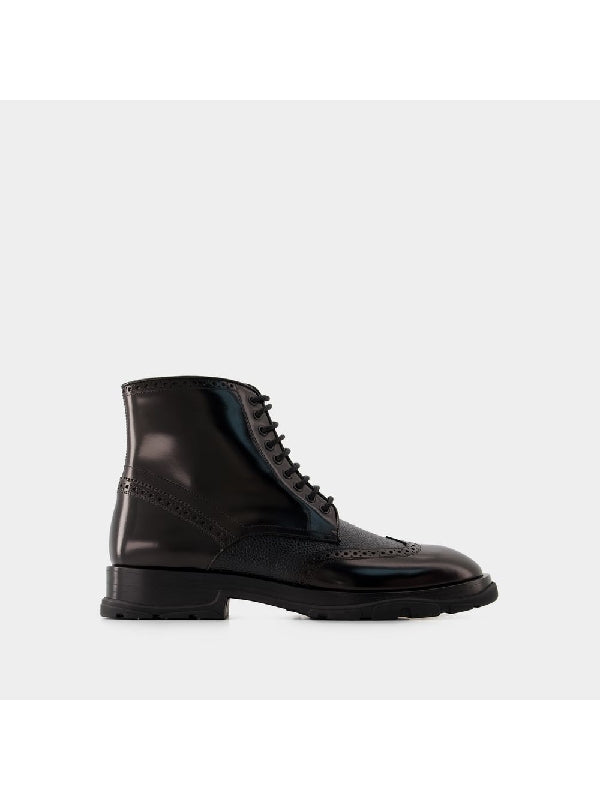 Brogue Leather Lace-Up Boots