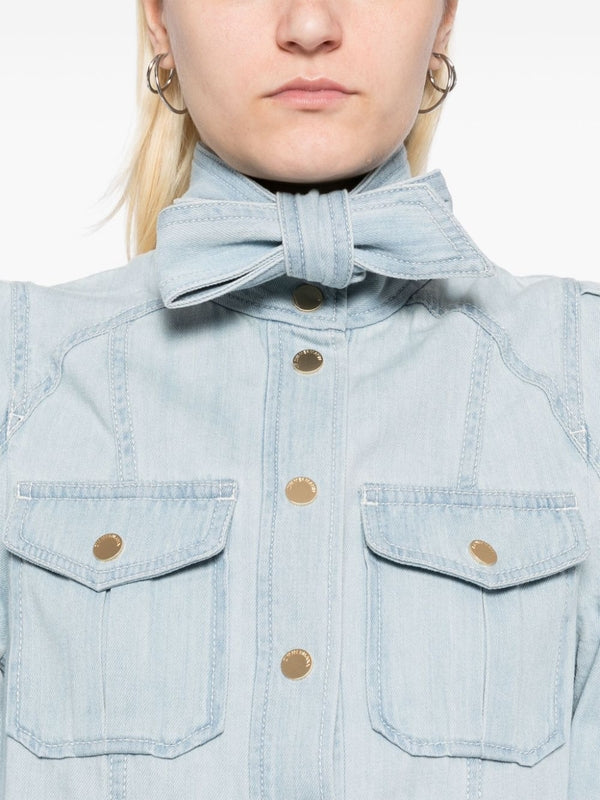 Acacia Bow Neck Denim Blouse