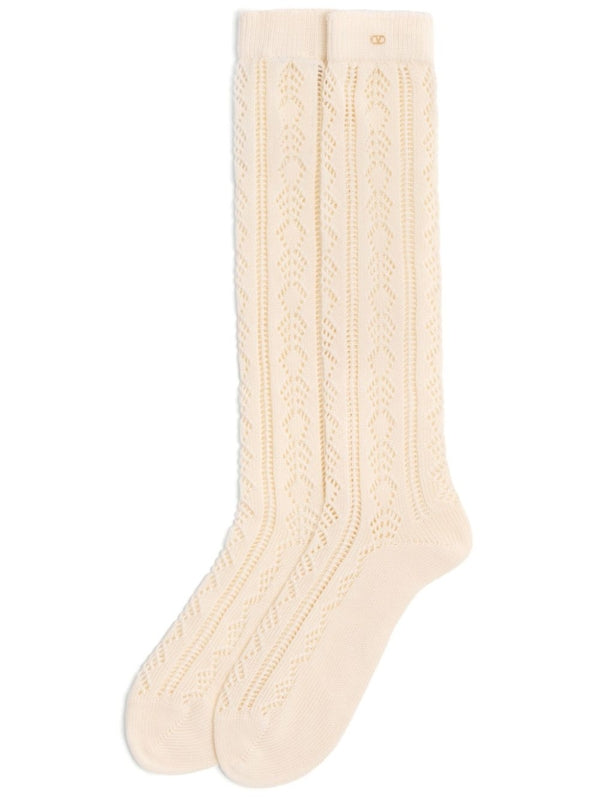 V Logo Punching Detail Cotton Socks