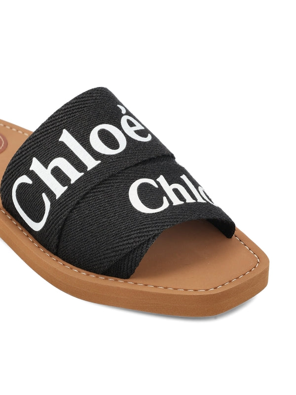 Woody Logo Linen Sandals