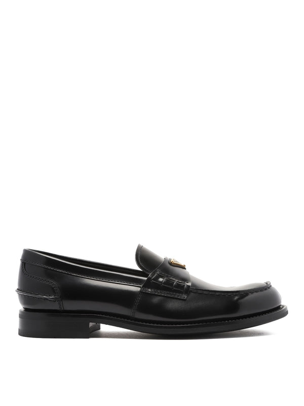 Triangle Logo Brushed Leather Loafers