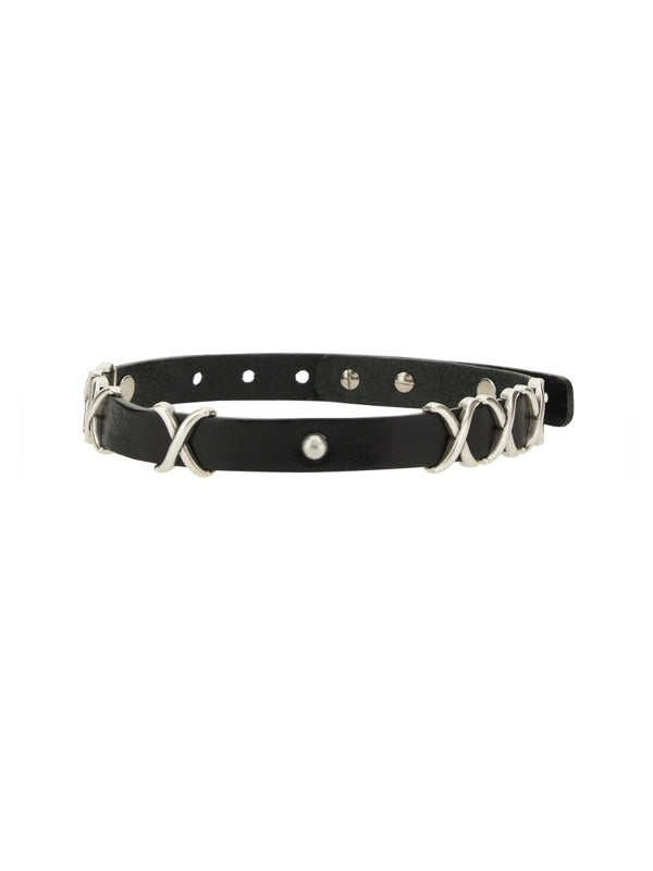 Trio Cross Leather Choker Necklace