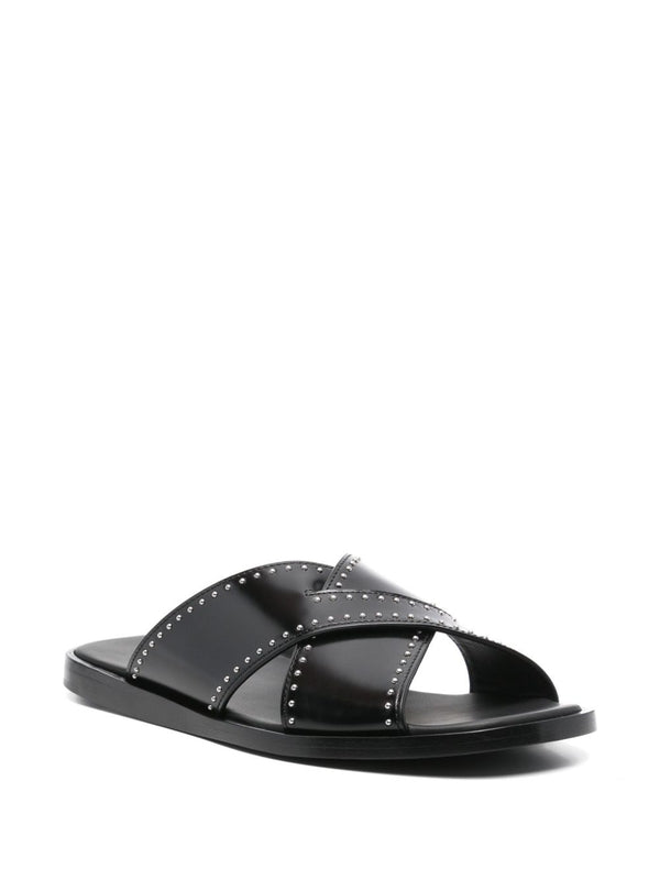 Black Cross Detail Leather Sandals