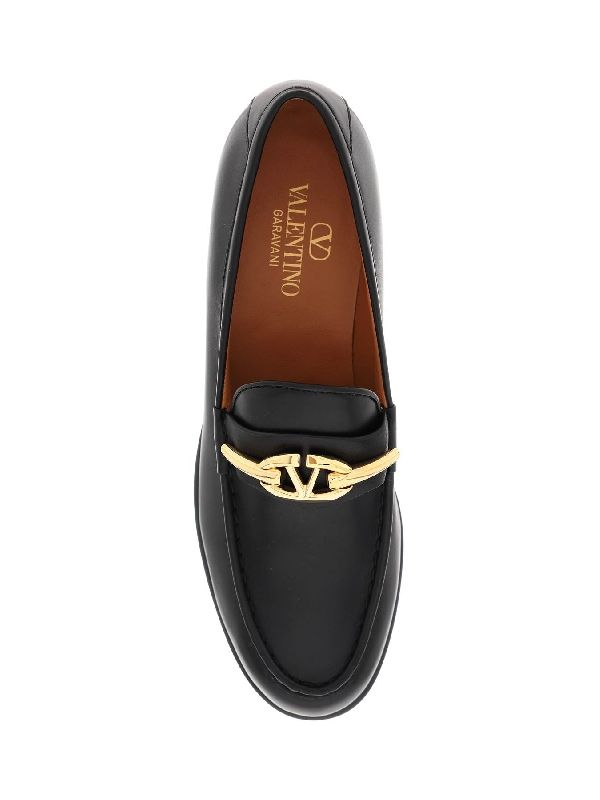 V Logo-embellished Leather Loafers