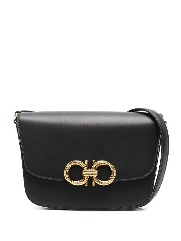 Calfskin Trapezio Gancini Medium Shoulder
  Bag