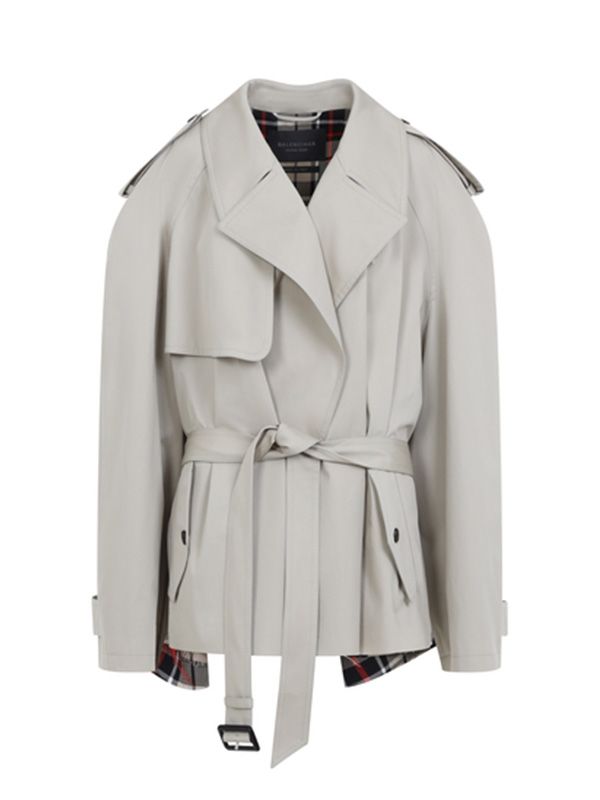 Check Detail Crop Trench Coat