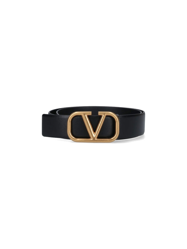 V Logo Leather Belt