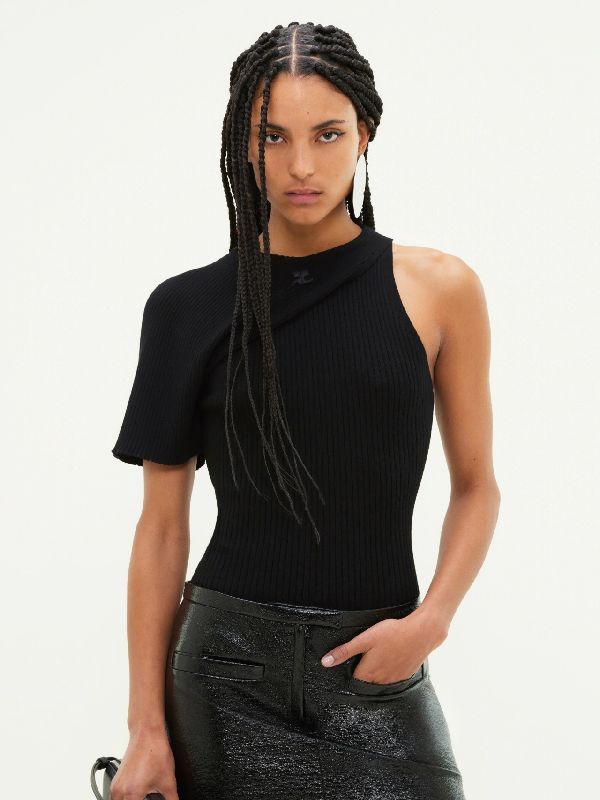 Asymmetric One Shoulder Wave Rib Logo
  Knit