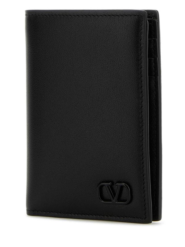 V Logo Leather Wallet