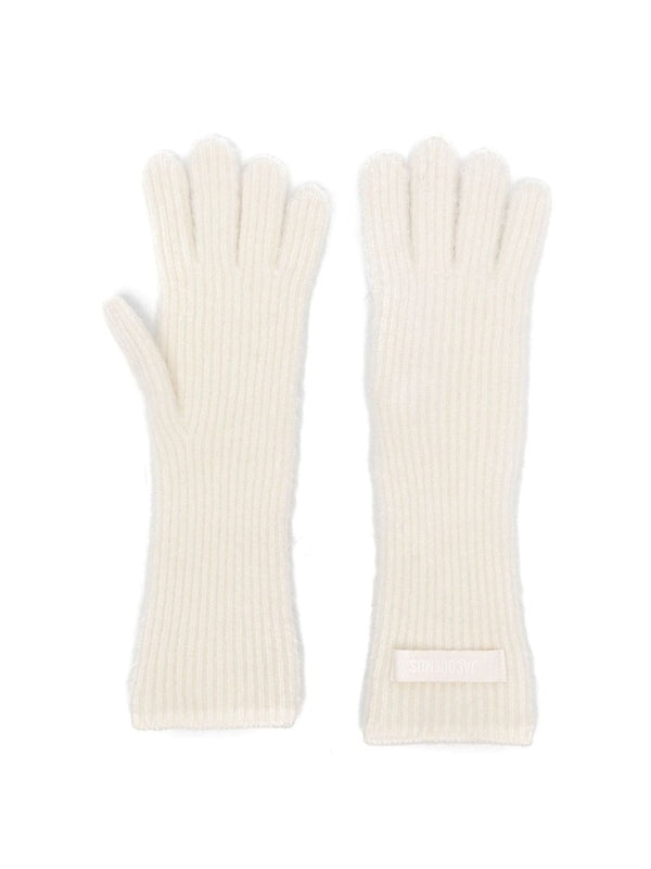 Logo Patch Ribbed Knit Gloves