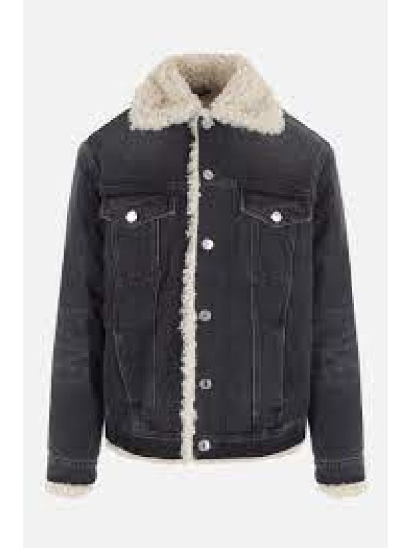 Teddy Trim Button-Up Denim Jacket