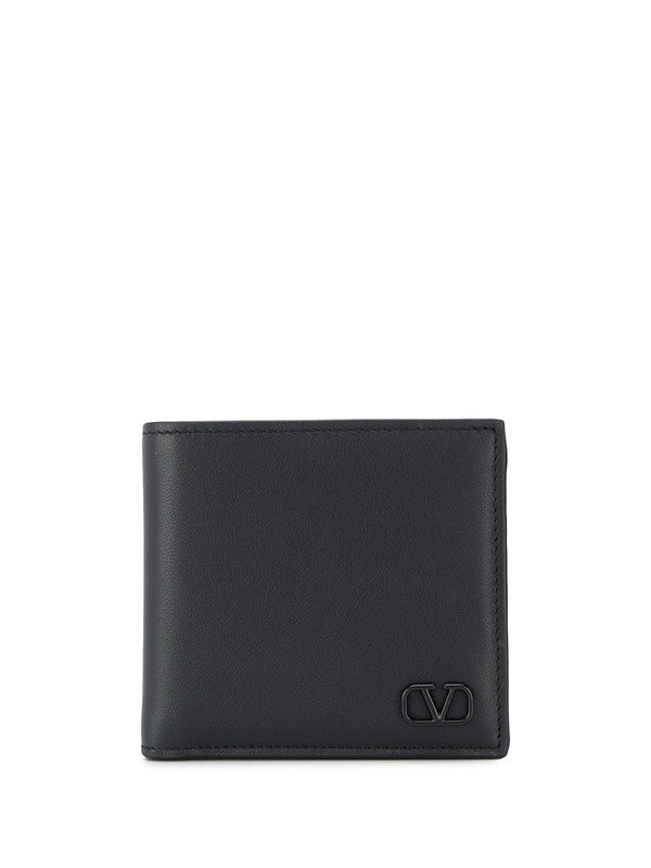 V Logo Leather Bi-Fold Wallet