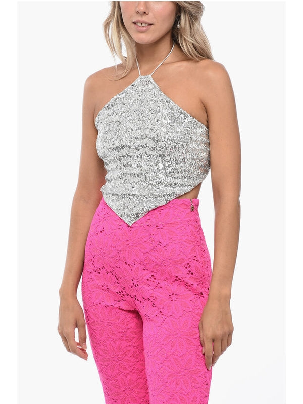 Sequin Halter Neck Sleeveless Top