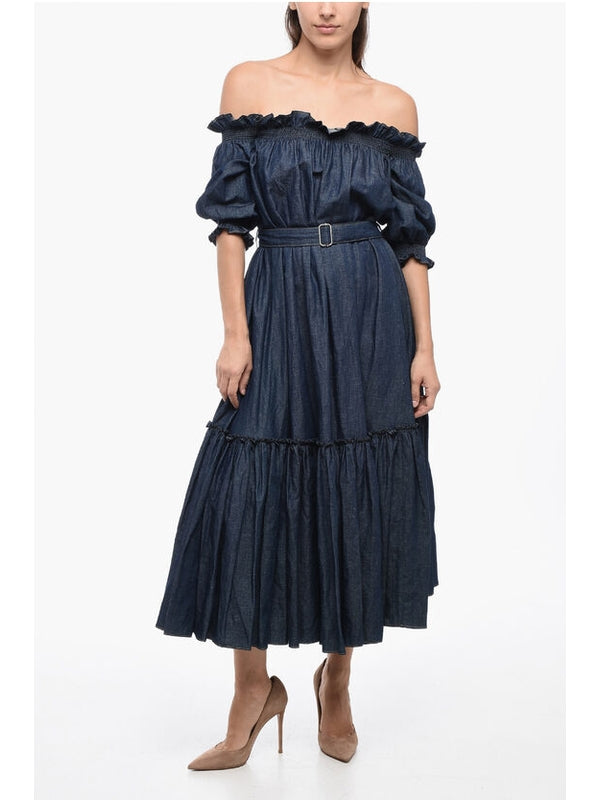 プリーツディテールコットンリネンドレス