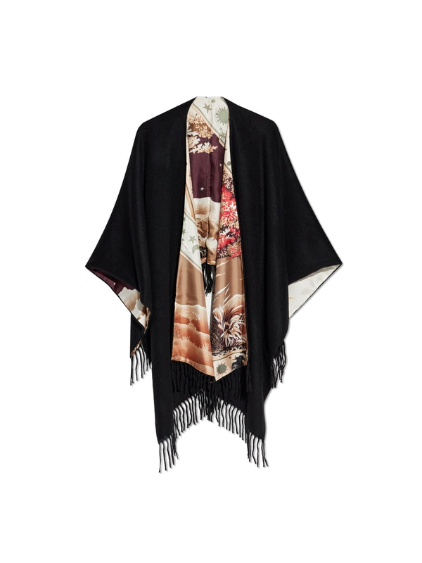 Allover Printing Reversible
  Wool Silk Cape