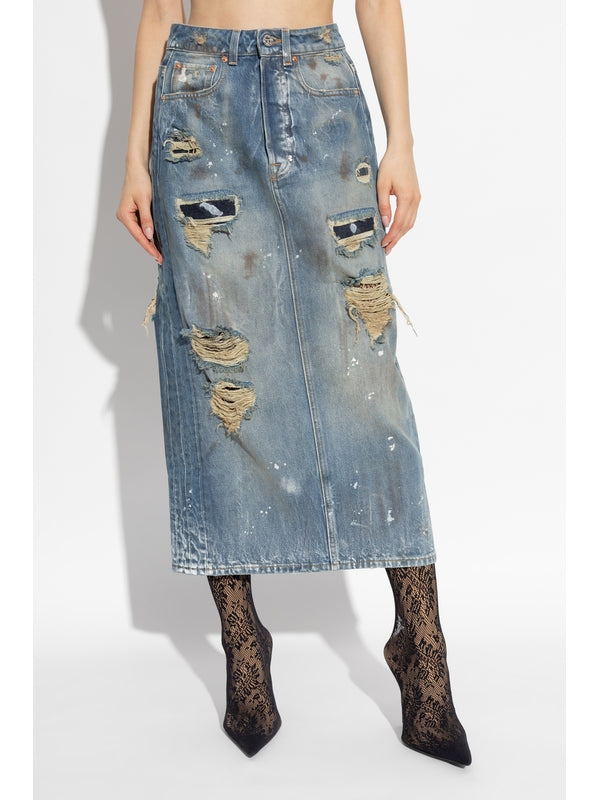 Distress Maxi Denim Skirt