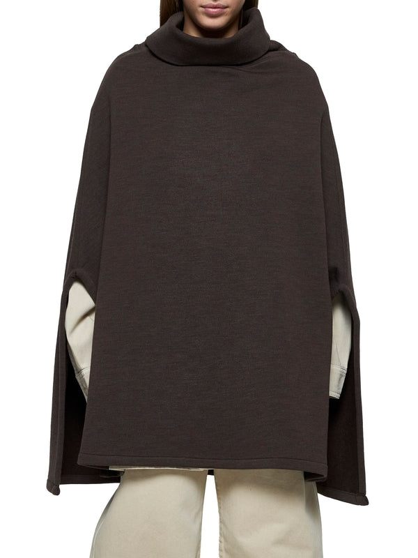 Brown High Neck Wool Cotton Cape