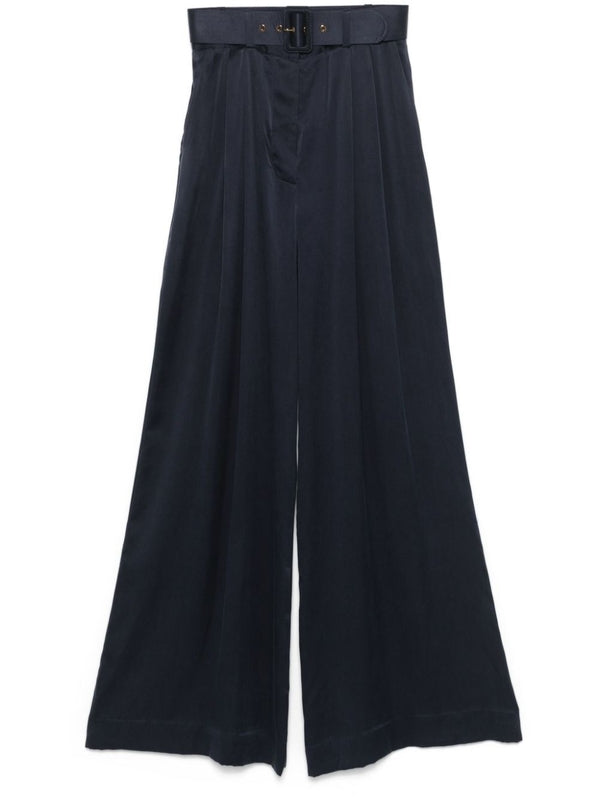 Belt Detail Silk Wide Pants