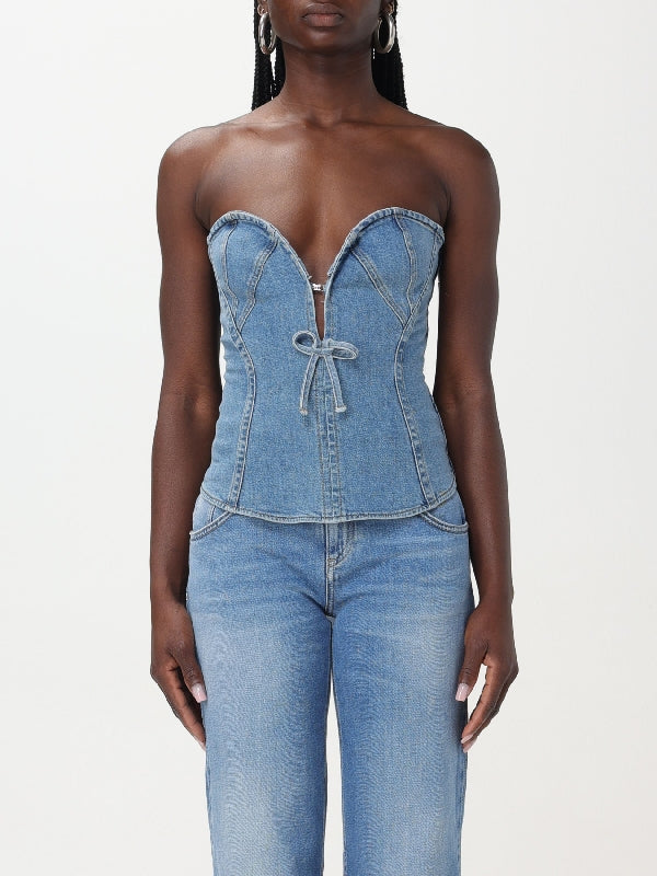 Bow Detail Denim Tube Top