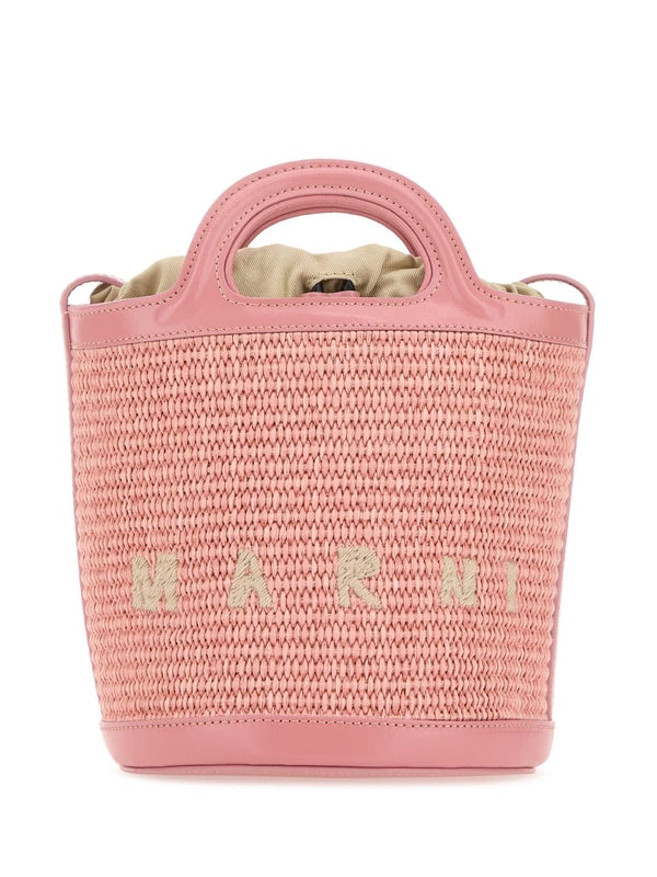 Tropicalia Logo Raffia Mini Bucket Bag