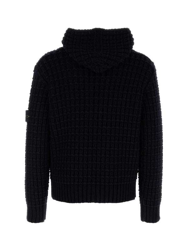 Woven Patch Knit Hooded Zip-Up