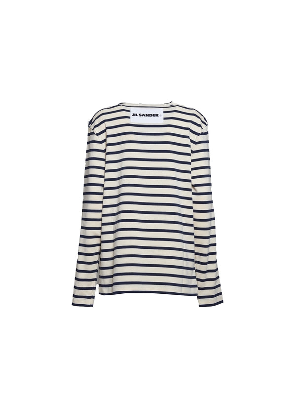 Stripe Cotton Crewneck Long Sleeve Top