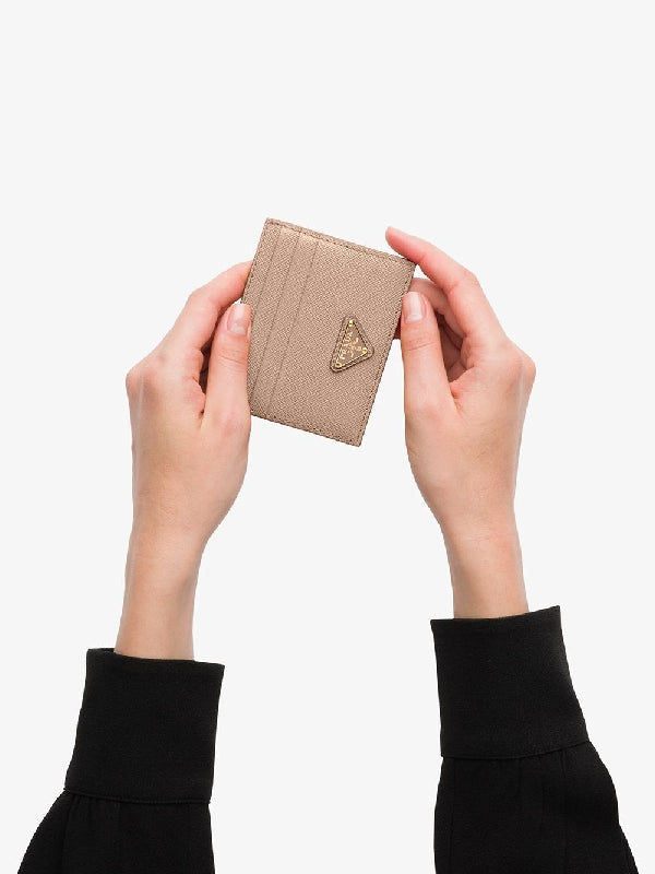 Triangle Logo Saffiano Leather Cardholder