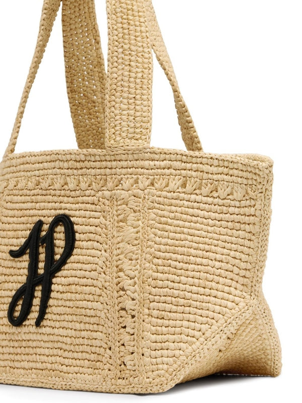 Logo Embroidery Small Raffia Tote Bag