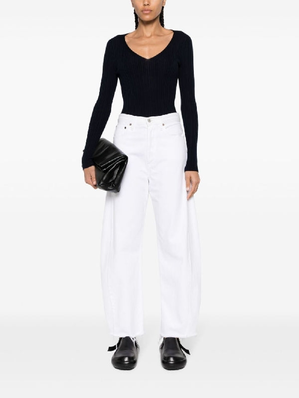 V-Neck Viscose Wool Ribbed Knit