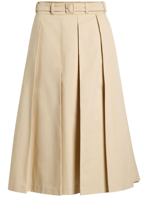 Belt Pleats Cotton Skirt