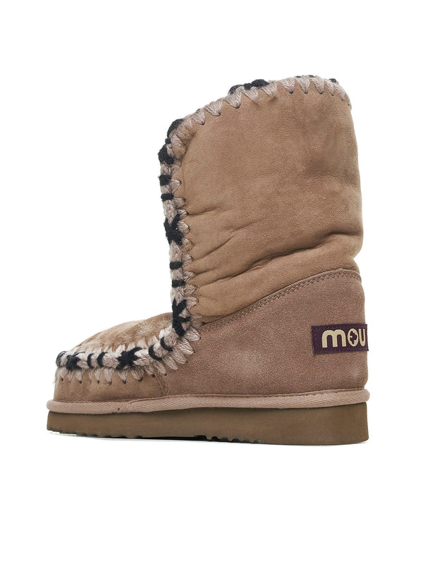 Beige Leather Mid Boots