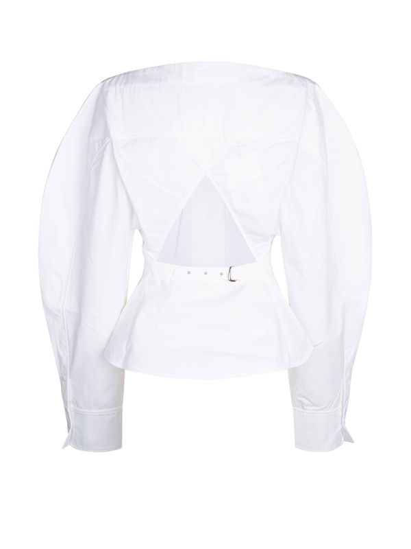 White Round Sleeve Cotton
  Shirt