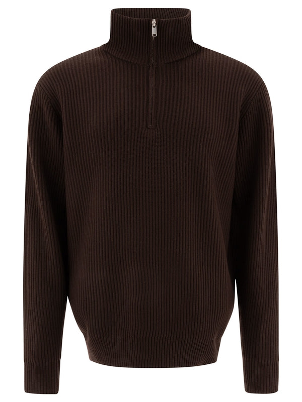 High Neck Half Zip Wool Sweater