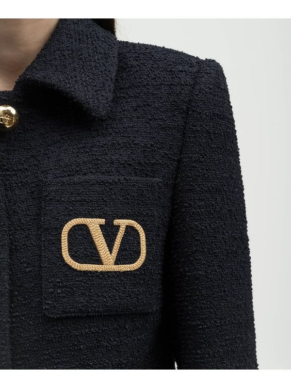 V Logo Pocket Detail Tweed Jacket