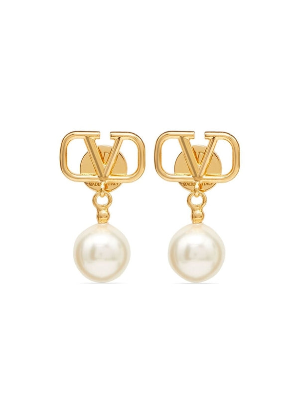 V Logo Pearl Decorative Earrings