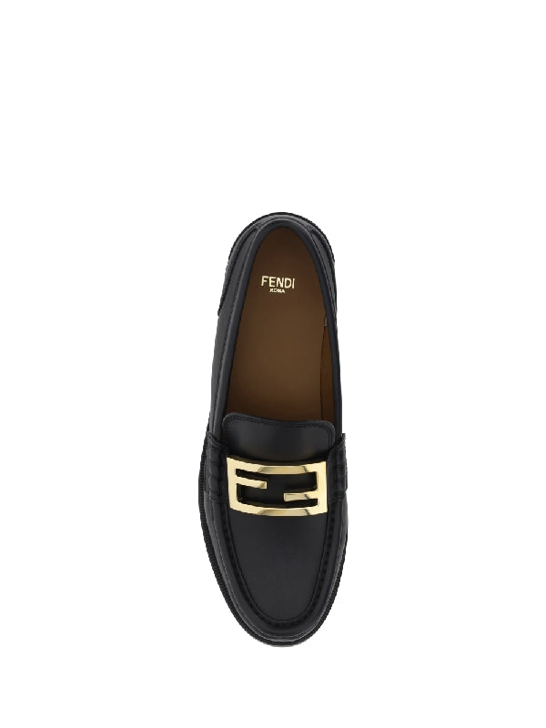 Baguette Metal Logo Leather Loafers