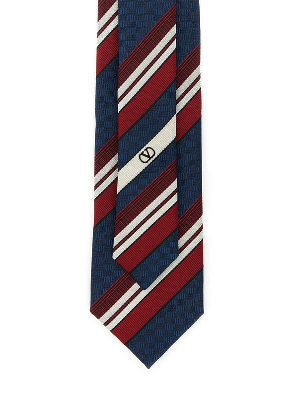 V Logo Jacquard Stripe Silk Tie