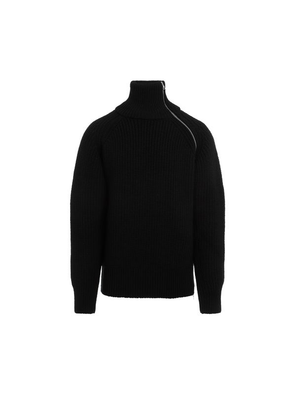 Zipper Wool High Neck Knit