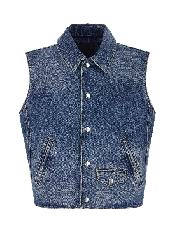 Chest Logo Embroidery Denim Vest Jacket