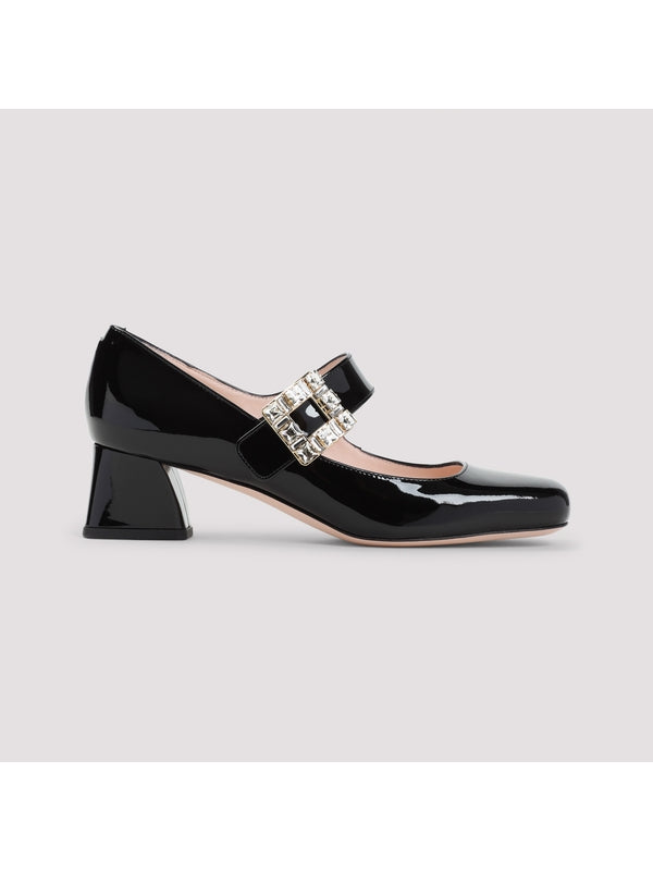 Jewel Buckle Leather Mary Jane Pumps Heel