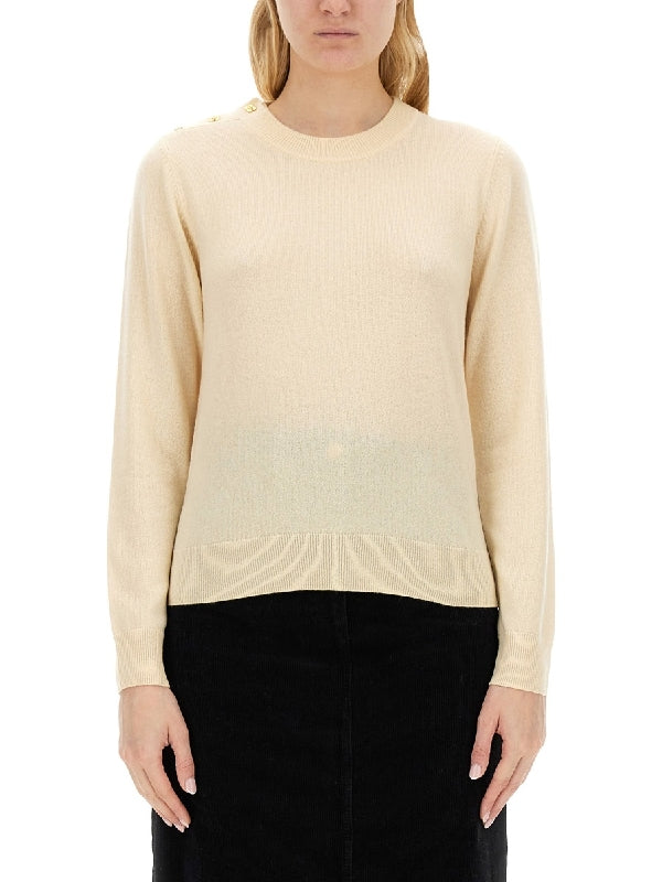 Wool Cashmere Shoulder Button Knit