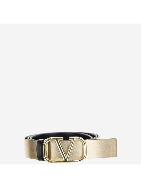 V Logo Reversible Leather Belt