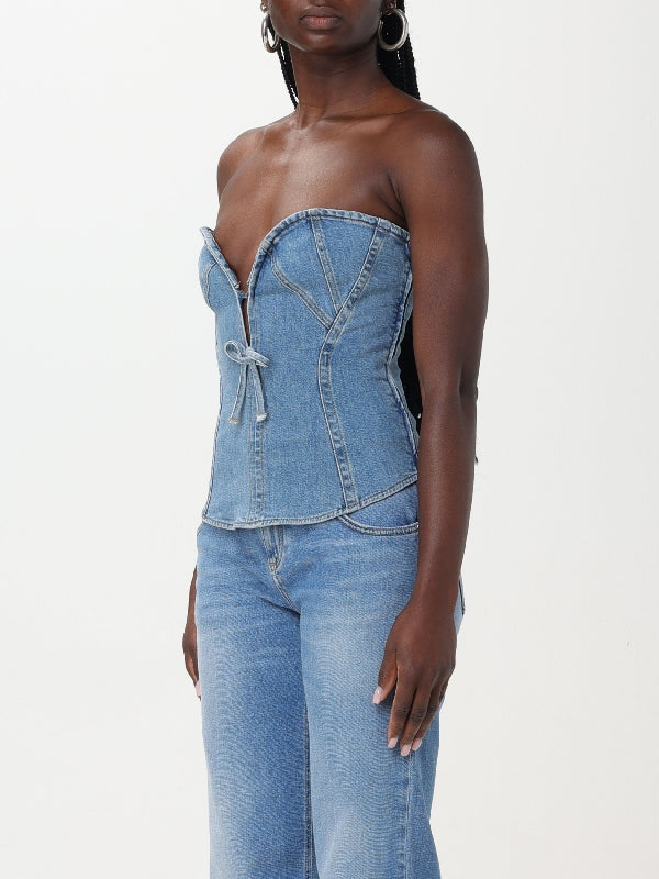 Bow Detail Denim Tube Top