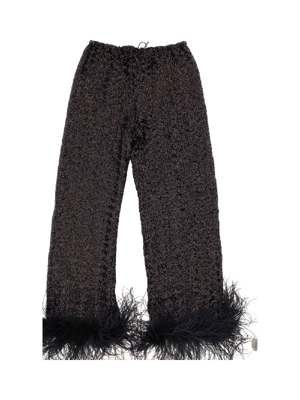 Feather Hem Sequin Drawstring Pants